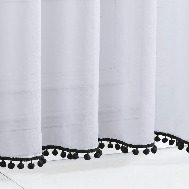 Treatmentex Black and White Sheer Curtains for Living Room 95" Long Linen Curtain Draperies for Nursery Room Decorative Pompom Voiles 2 Panels - Image 4